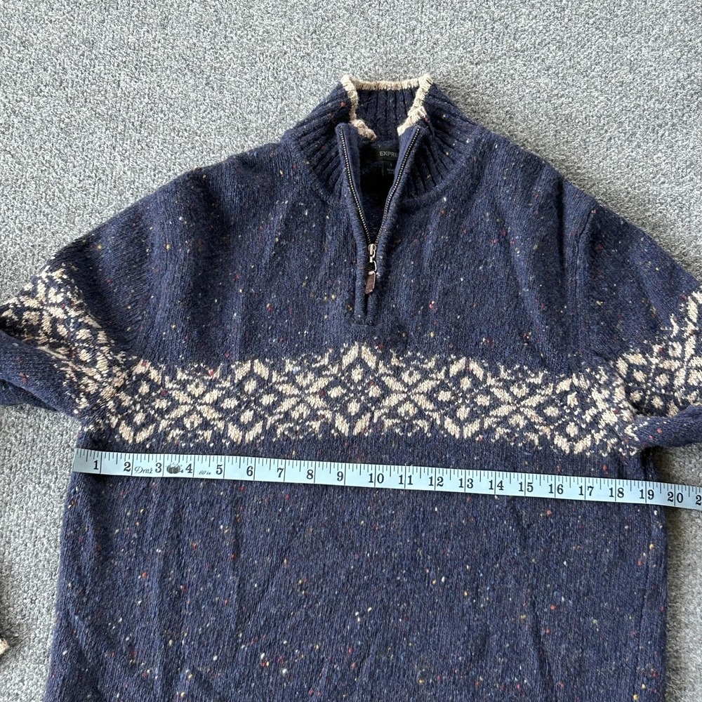 Express Sweater Mens Large Navy Wool Blend Quarter‎ Zip Fair Isle Made Japan - Picture 6 of 10